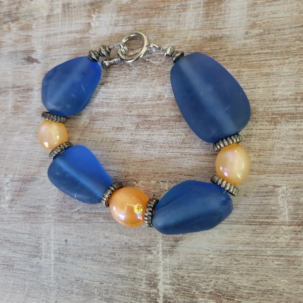 Glass bracelet blue and orange - Picture 3 of 4